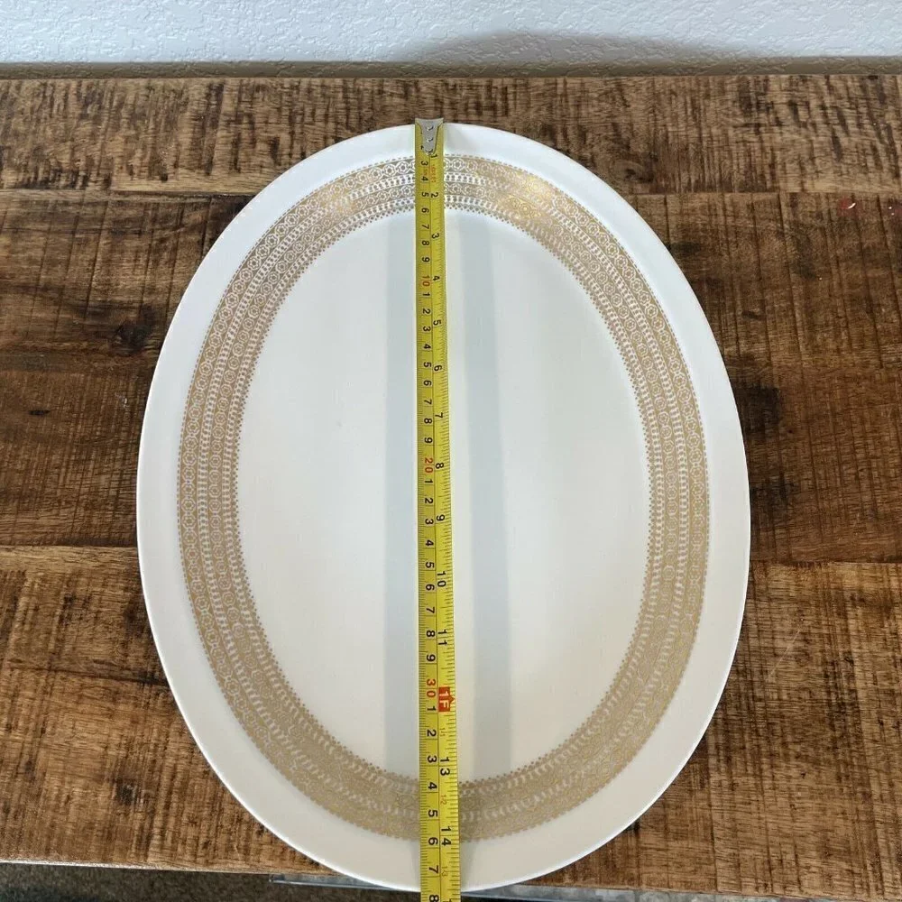 MIKASA Tempo Seventy MIDAS 5894 Oval Platter 11x15” White Gold Trim Plate